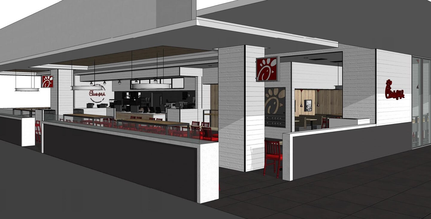 Rendering of Chick-fil-A restaurant in Scarborough, Ontario