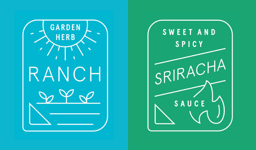 Garden Herb Ranch Sauce and Sweet and Spicy Siracha Sauce graphics