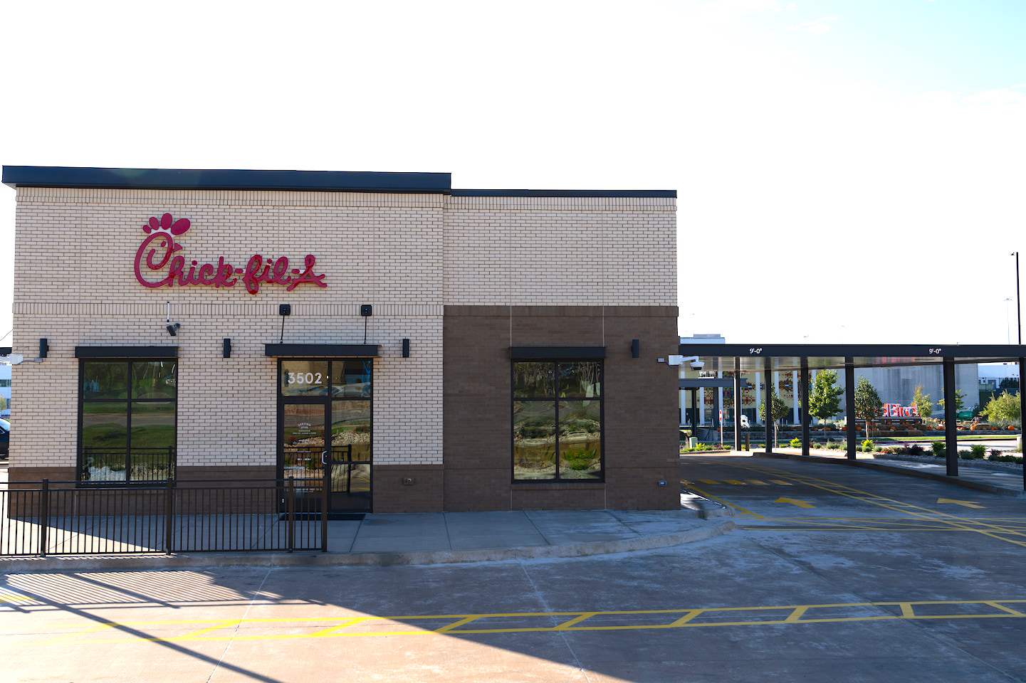 The exterior of the Chick-fil-A RedBird location in the historic and revitalized RedBird neighborhood of Dallas, Texas.
