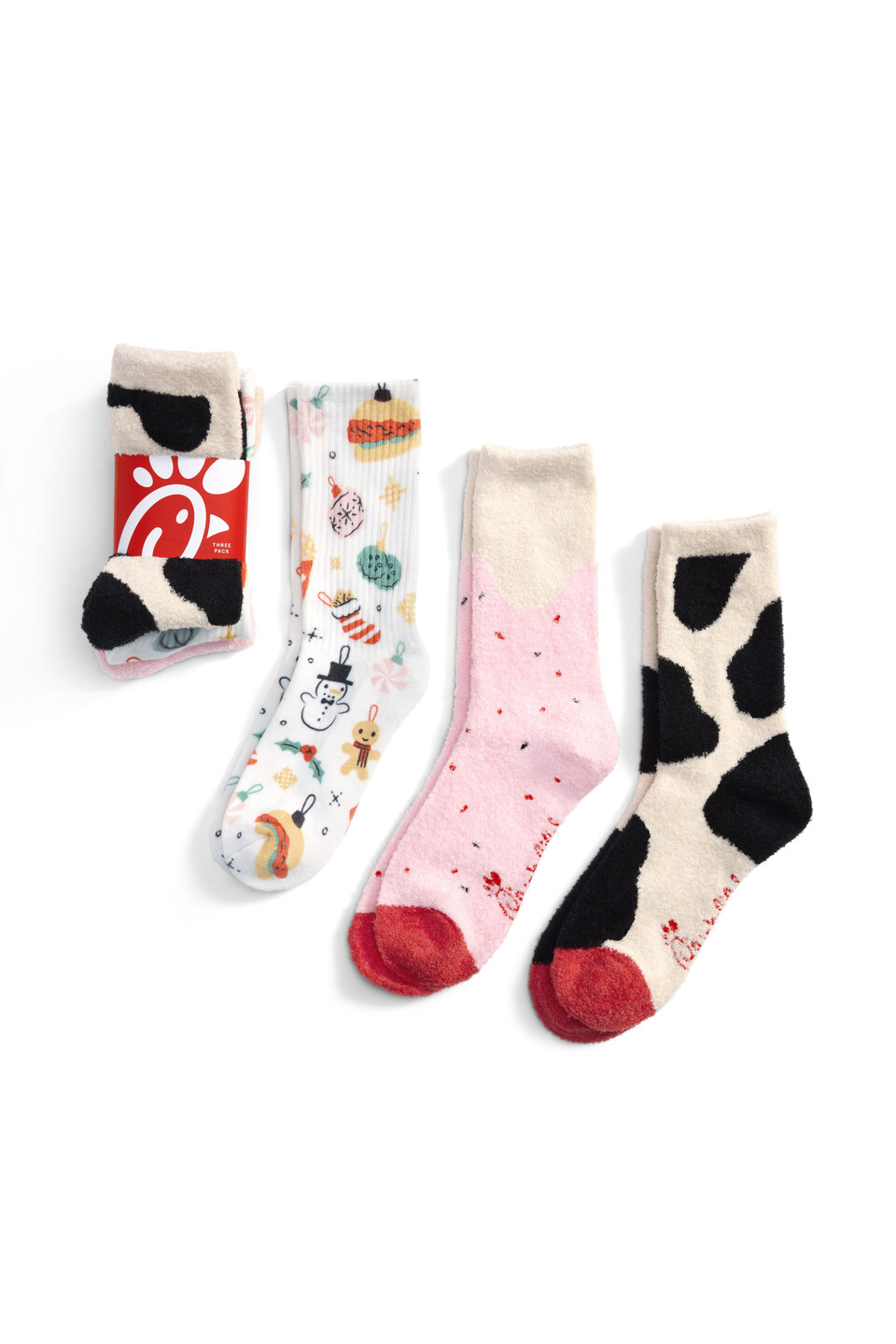 Socks from the 2024 Chick-fil-A Holiday Merch Collection.