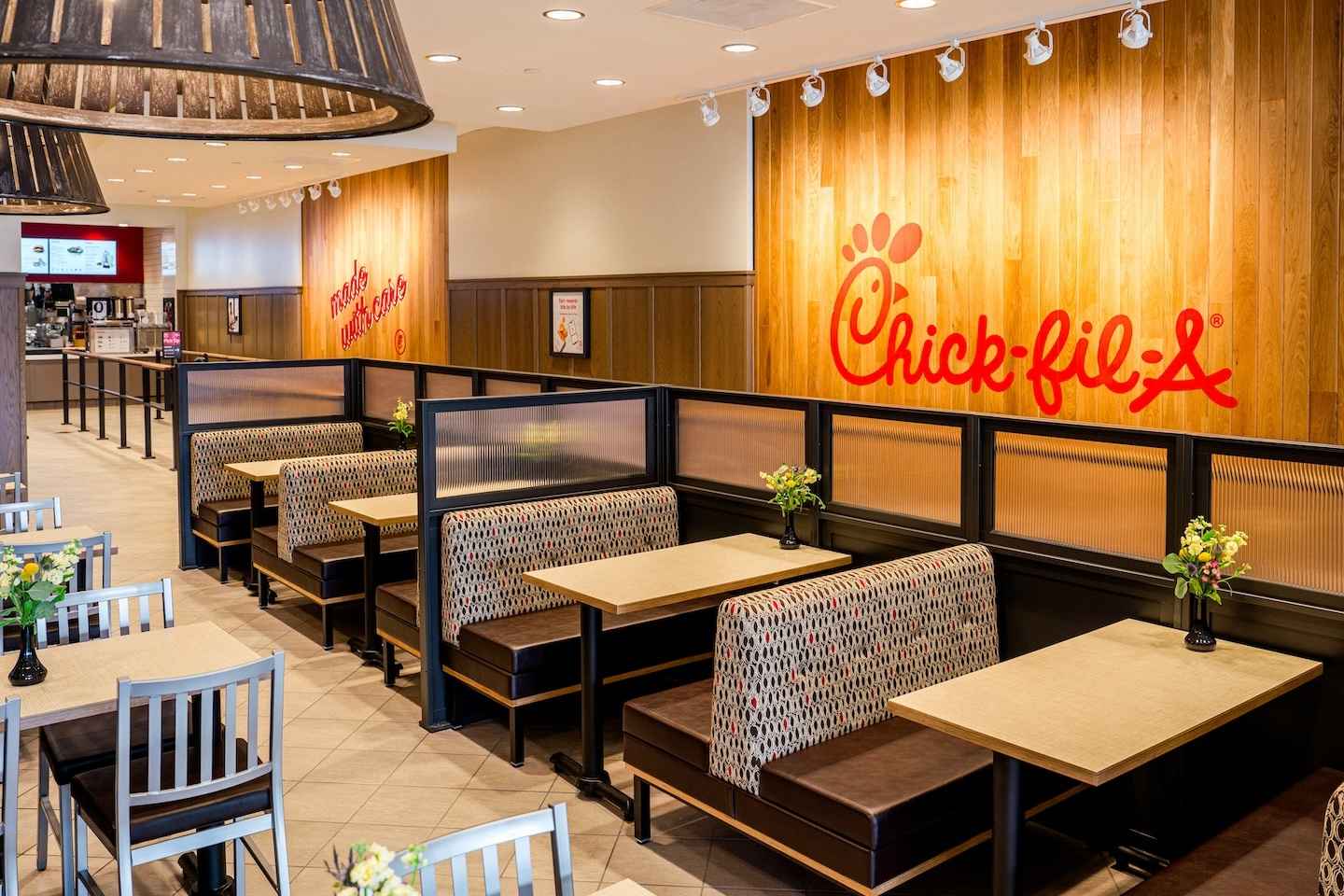 A view of the booths inside the new Chick-fil-A Scarsdale Restaurant. 