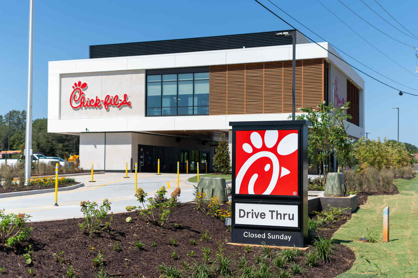 A picture of the new elevated drive-thru restaurant, Chick-fil-A Jodeco Road in McDonough, Georgia.