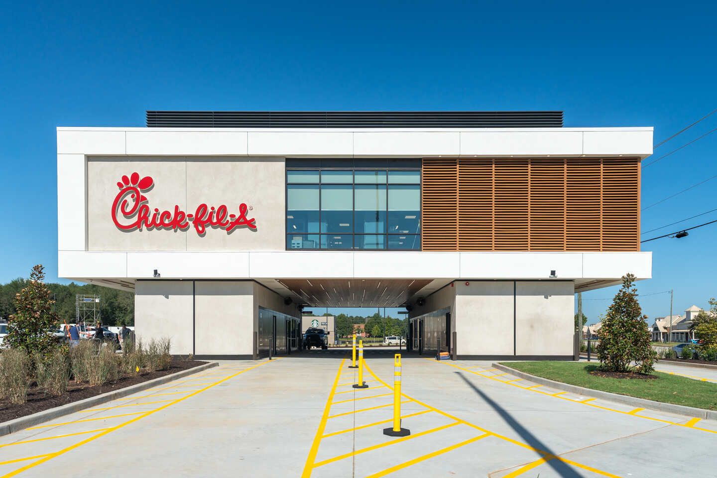 A picture of the new elevated drive-thru restaurant, Chick-fil-A Jodeco Road in McDonough, Georgia.