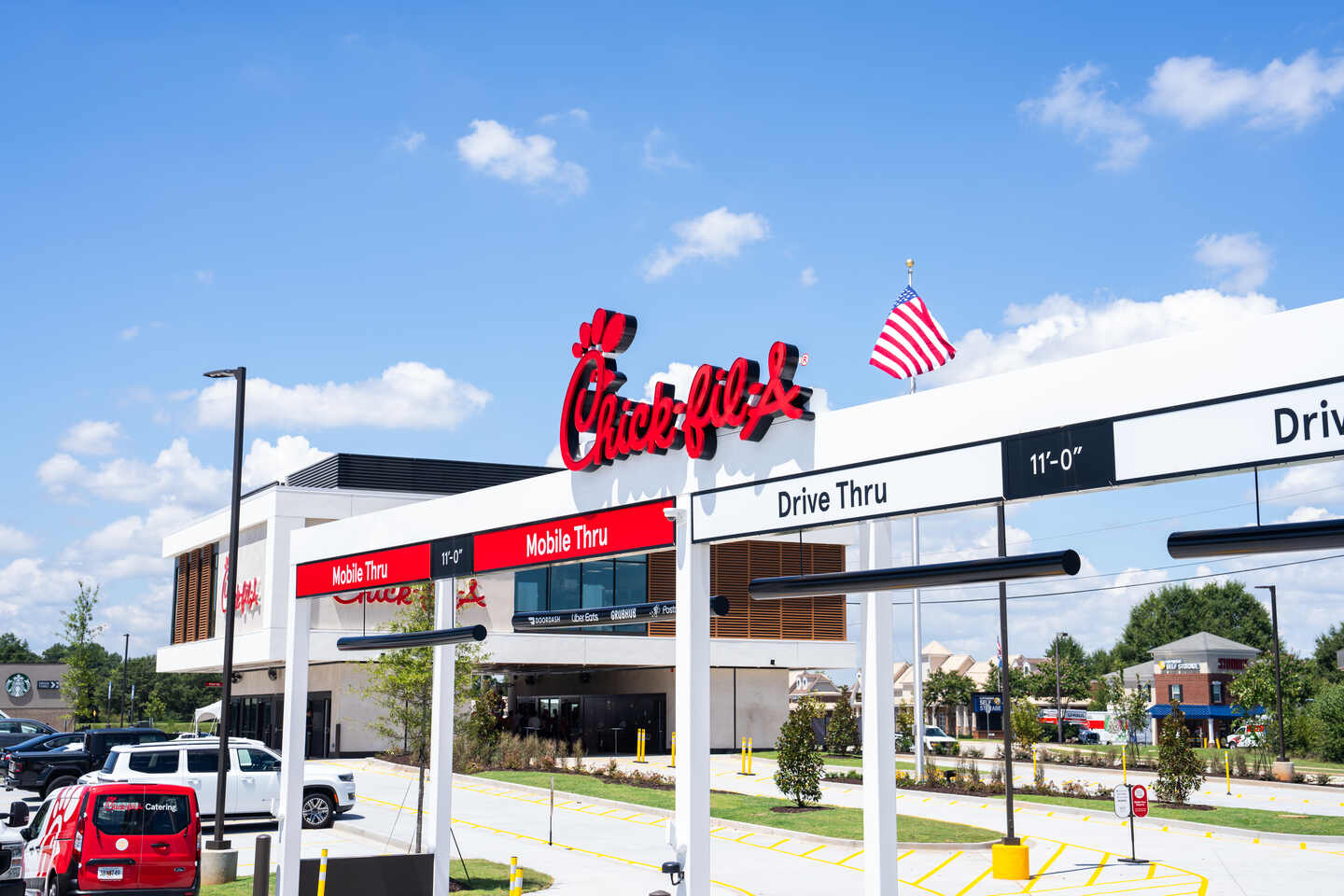 A picture of the entrance to the new elevated drive-thru concept at Chick-fil-A Jodeco Road in McDonough, Georgia.