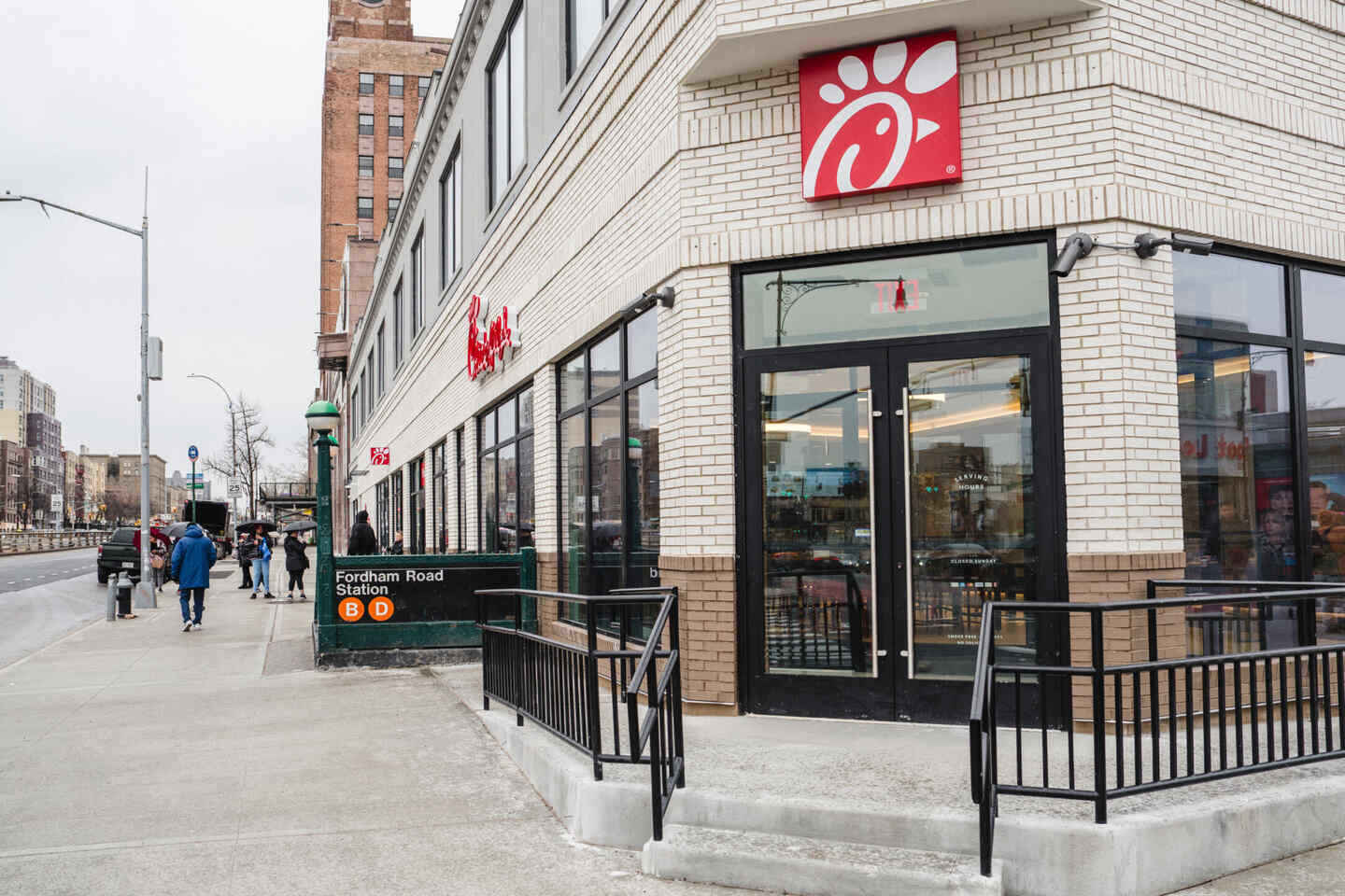 Exterior of the new Chick-fil-A on East Fordham Road in the Bronx, New York.