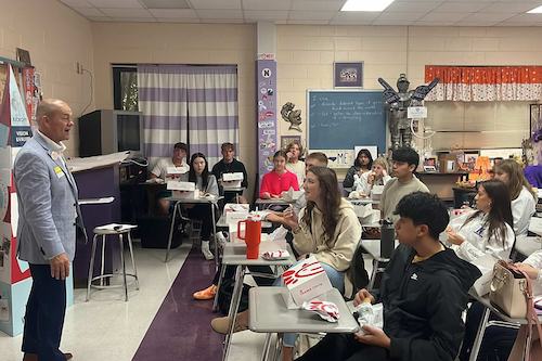 High school students in the Chick-fil-A Leader Academy in a classroom.