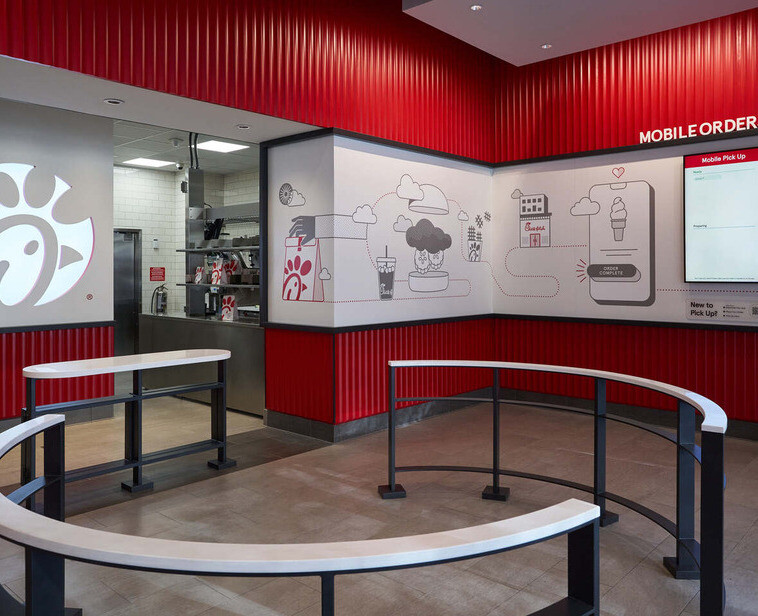 The interior of the new mobile pickup Chick-fil-A on 79th and 2nd in New York City.