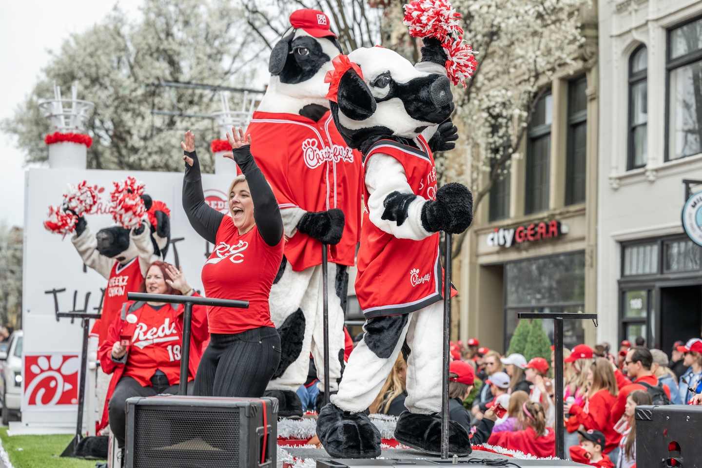 Chick-fil-A float at the Findlay Market Opening Day Parade.