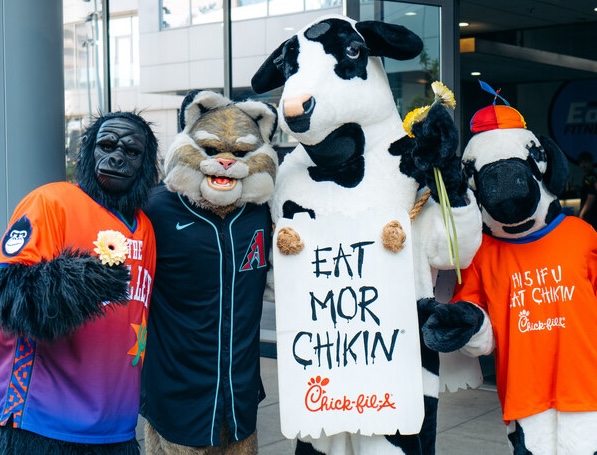 The Cows with D. Baxter the Bobcat from the Arizona Diamondbacks and Go the Gorilla from the Phoenix Suns.
