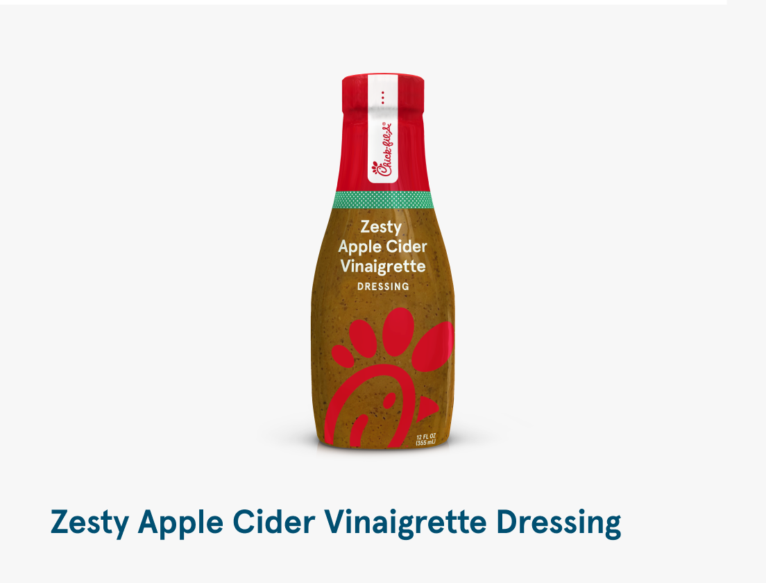 A bottle of Zesty Apple Cider Vinaigrette Dressing 