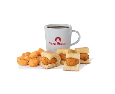 Chick-fil-A Chick-n-Minis Meal with hash browns and Chick-fil-A Coffee on a white background.