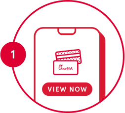 Red smartphone icon with eGift cards on the screen