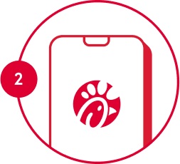 Red smartphone icon with the Chick-fil-A® logo on it