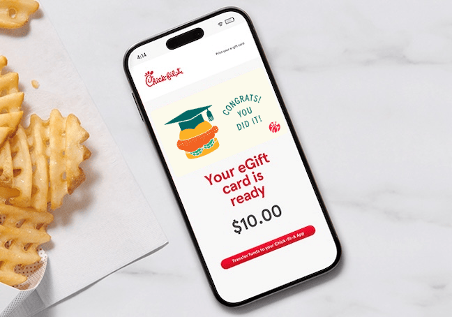 Smartphone showing a "Congrats! You did it!" graduation e-gift card.
