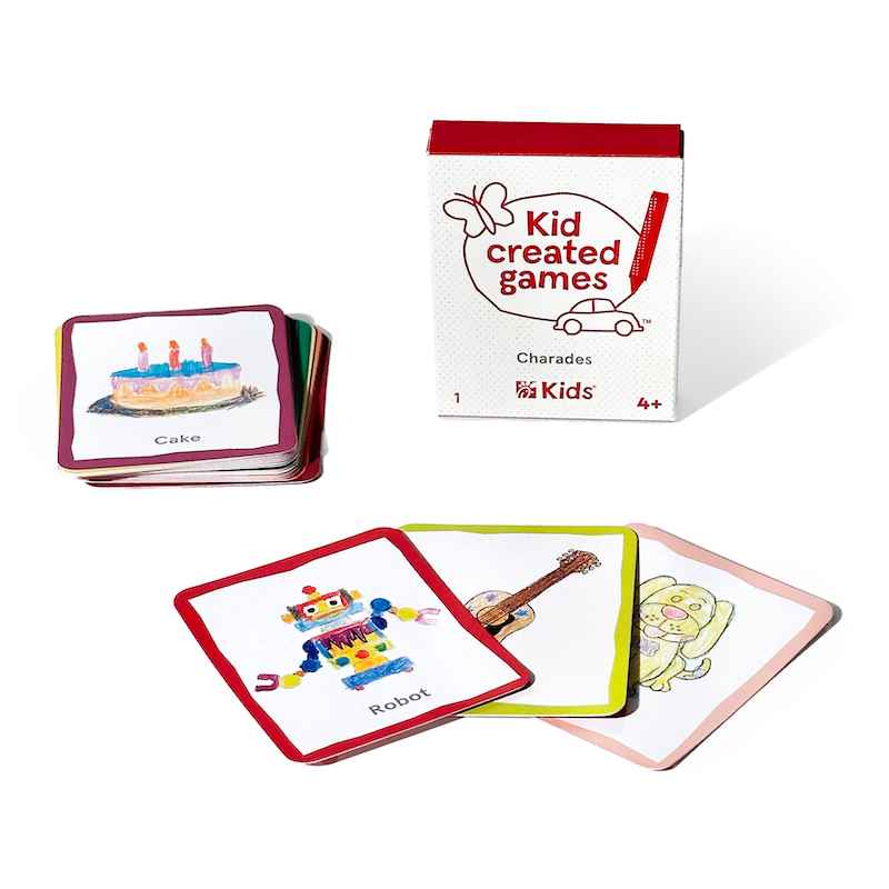 Kid's Meal prize called Charades featuring a deck of cards that a child has colored 