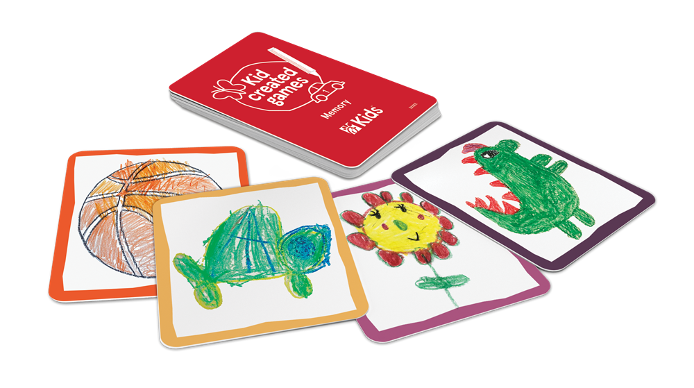 Memory card game with kids' drawing on them