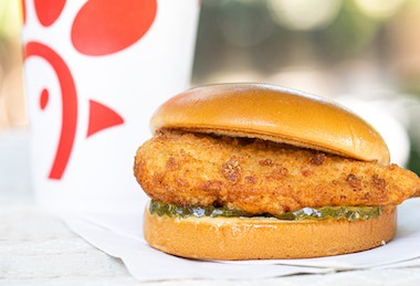 Chick-fil-A Chicken Sandwich with a white cup