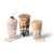 Overhead view of glasses of Peppermint Chip Milkshake, Peppermint Iced Coffee, and Peppermint Chip Frosted Coffee sitting together, next to pieces of peppermint