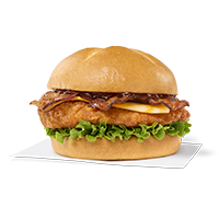 Smokehouse BBQ Bacon Sandwich with Original filet sitting on a napkin on a white background
