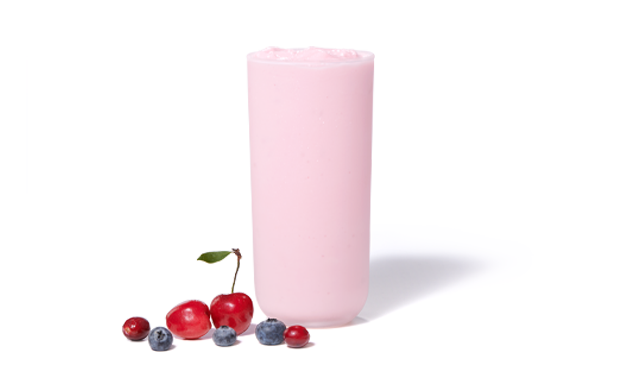 Frosted Cherry Berry Lemonade on a white background with cherries and berries