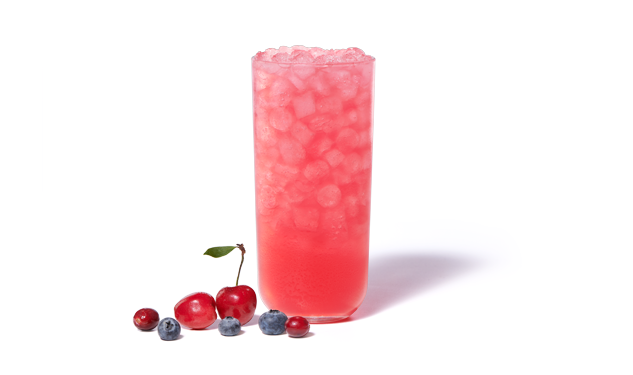 Cherry Berry Lemonade on a white background with cherries, cranberries and blueberries