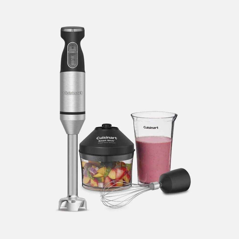 Cuisinart immersion blender with spatula and blade attachments. 