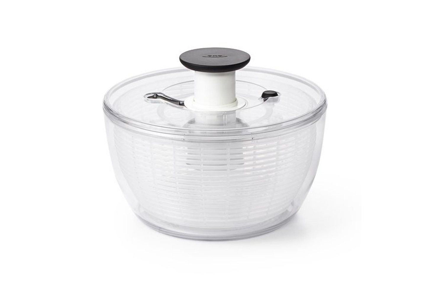 White and clear OXO salad spinner 